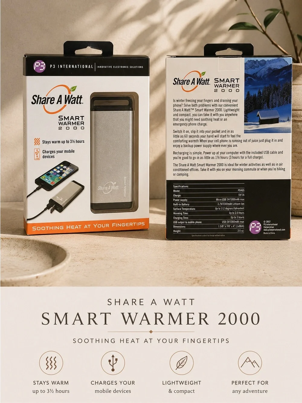 Smart Warmer 2000 Portable Hand Warmer & Power Bank - Silver